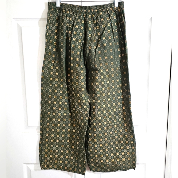 Indo Era Womens Cotton Pants Medium Green Gold Casual Business ‎ Cropped - Picture 5 of 7